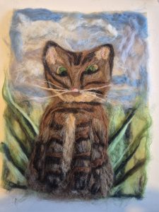 Felted cat portrait, wool art.